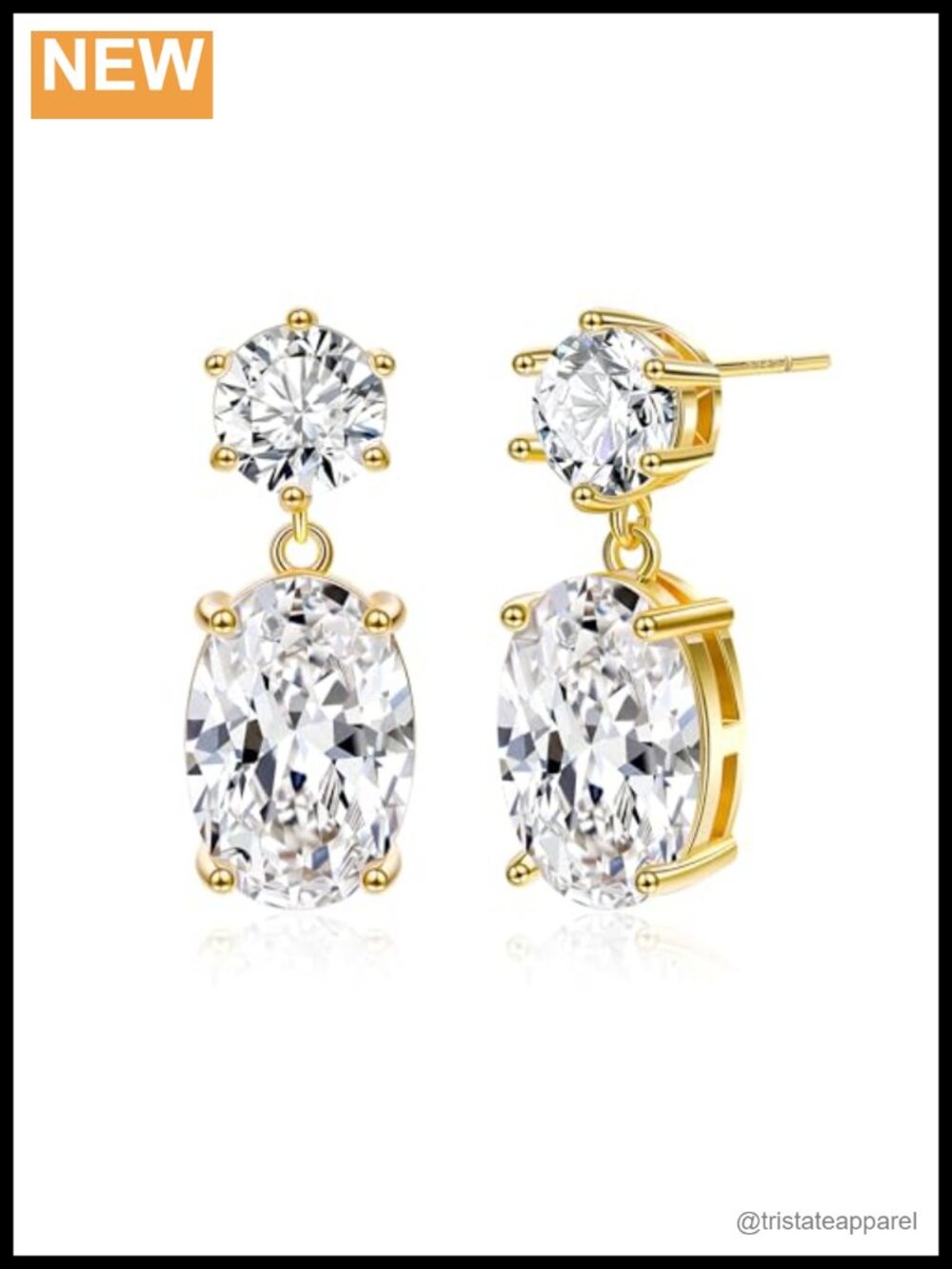 CZ Drop Dangle Earrings 14K Gold Plated 925 Sterling Silver Post